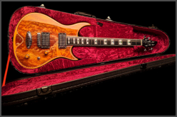 Zerberus Morpheus custom electric guitar Orange Burst stone top in red plush hard case